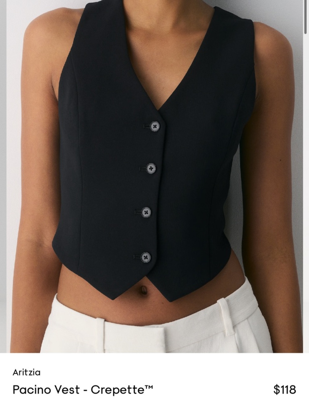 Aritzia Black Sleeveless V-Neck Button Vest